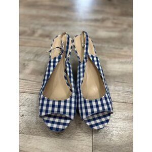 Aubrey Lynn Blue Check Peep Toe Heels in 9.5